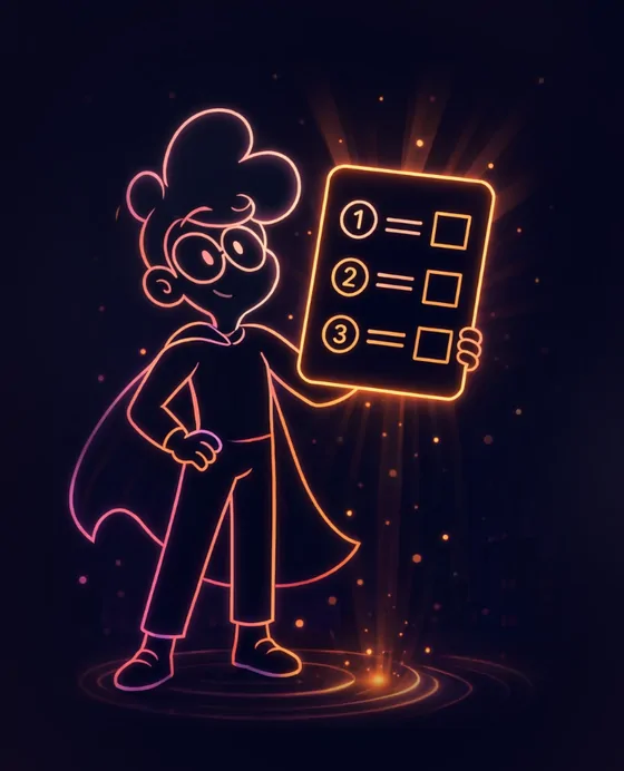 Character holding a glowing card of three numbered moments